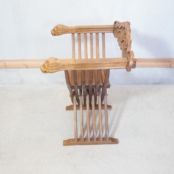 【希少品】【美品】サヴォナローラチェア アンティーク椅子 リング装飾　木製 中古 イタリア輸入家具 美しい彫刻が目を引くサヴォナローラ