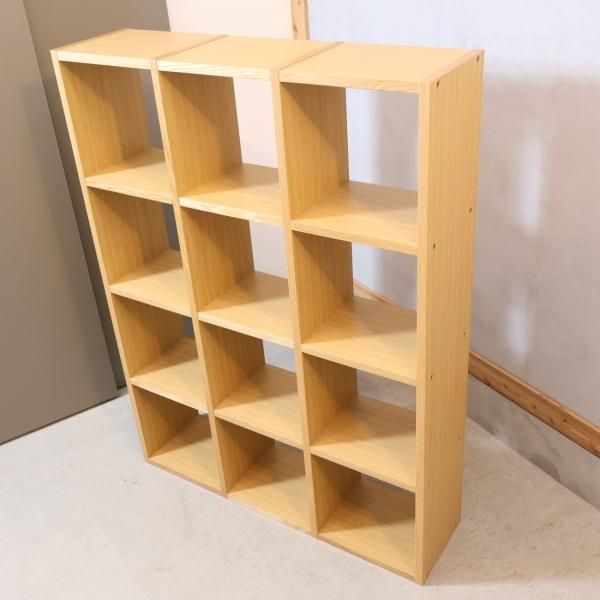 間仕切り収納としても使える4段×3列のオーク材 オープンシェルフ 間仕切り収納としても使える4段×3列のオーク材 オープンシェルフ