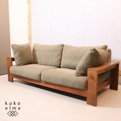 ウォールナット無垢家具を扱うSAKAMITSU(サカミツ家具)より3人掛けソファです。美しい杢目のフレームにグリーンカラーのファブリックが マッチする北欧スタイルのトリプルソファ♪ - kokoelma -ココエルマ- 雑貨・中古家具・北欧家具・アンティーク家具の通販 インテリア 