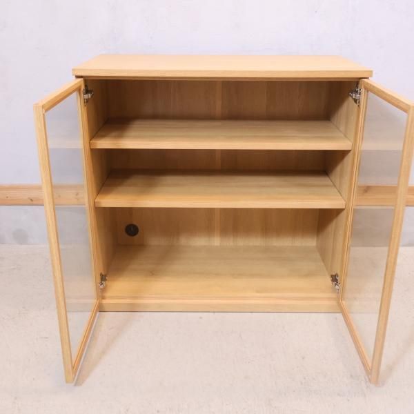 MUJI/無印良品 オーク材 キャビネット ガラス扉 スライド扉 幅80 