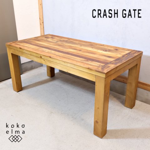 CRASH GATE(クラッシュゲート)/ノットアンティークスのパイン古材 デコ  ダイニングテーブルです。古材の使い込まれた風合いが魅力の重厚なデザイン。西海岸テイストなどの男前インテリアにピッタリ！ - kokoelma　 -ココエルマ- ...