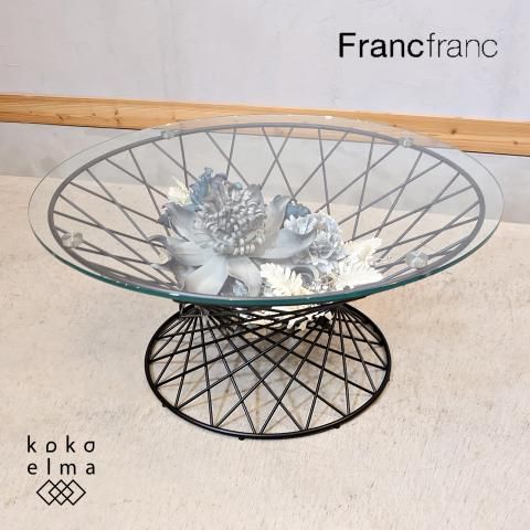 Francfranc マーリアコーヒーテーブル　ガラス天板テーブル 幅80cm マーリア コーヒーテーブル クリア×ゴールド（φ800