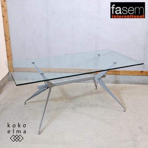 美品！イタリア ファセムFasem 円形 ガラス ダイニングテーブル
