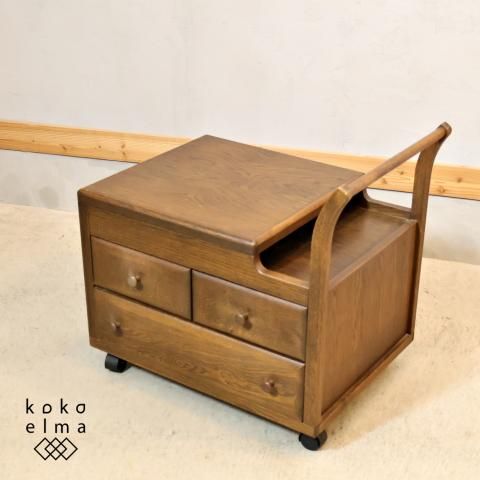 ノスタルジック漂うレトロなオーク材 ソーイングワゴンです