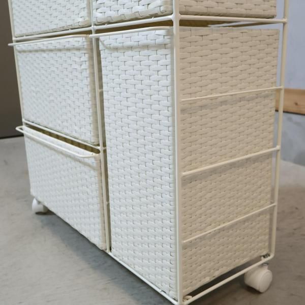 ディノス　ラタン調チェスト　ホワイト 省スペースラタン調ランドリーチェスト 引き出し7杯タイプ 幅66cm奥行