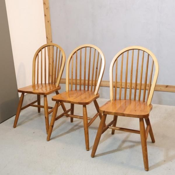 【引き取り限定】椅子　3脚　ウィンザーチェア　ダイニングチェア カントリーチェア 送料無料】 ダイニングチェア 椅子 チェア 木製 天然木 北欧