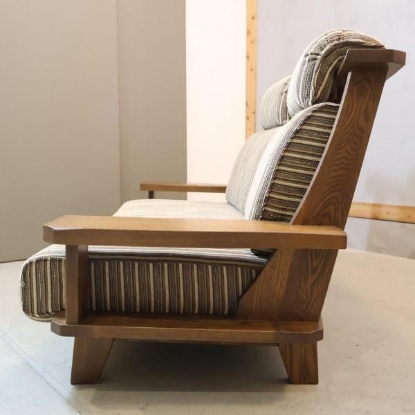 ■葉山ガーデン■WAZA 3人掛けソファ■本革■天然木■ウッドアーム■和モダン □葉山ガーデン□WAZA 3人掛けソファ□本革□天然木□