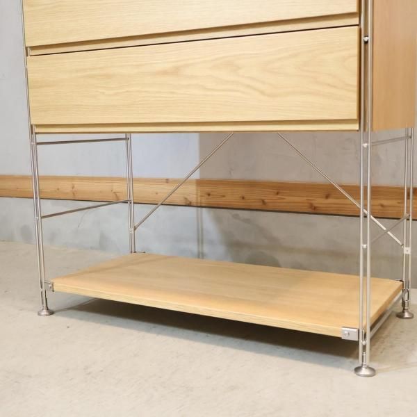 無印良品 MUJI オーク材 ステンレスユニットシェルフ 引出し 帆布バスケット 無印良品(MUJI)のオーク材 4段帆布バスケット付きステンレス