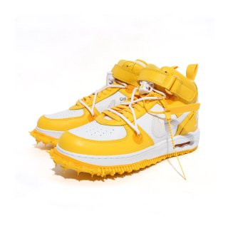 OFF-WHITE × NIKE<br>AIR FORCE 1 MID<br>WHITE AND VARSITY MAIZE