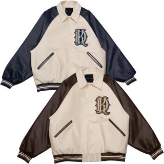 KRHYME DESIGN<br>PU LEATHER VARSITY JACKET