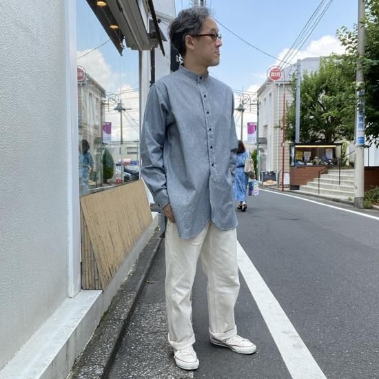 BONCOURA Band Collar shirt houndtooth indigo BONCOURA Band Collar shirt houndtooth indigo