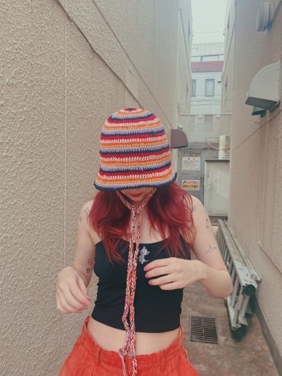 Striped knit bucket hat