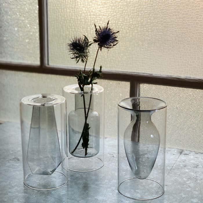 ダブルガラス・フラワーベース・3デザイン・花瓶・花器・クリア ダブルガラス・フラワーベース・3デザイン・花瓶・花器・クリア