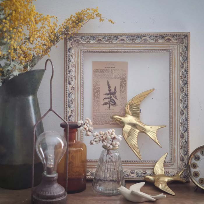 ツバメ・鳥の壁掛けオブジェ(S)・バードデコレーション・ゴールド・クリームホワイト サブイメージ