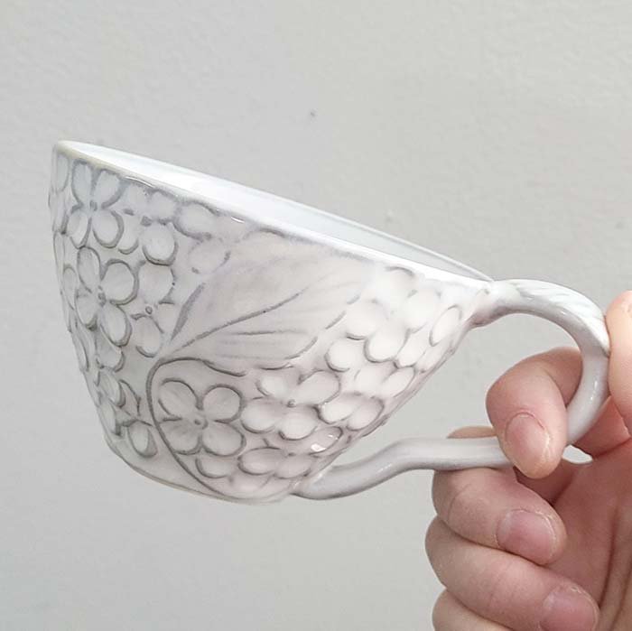 紫陽花カップ・花柄・取っ手付きカップ・ホワイト メインイメージ