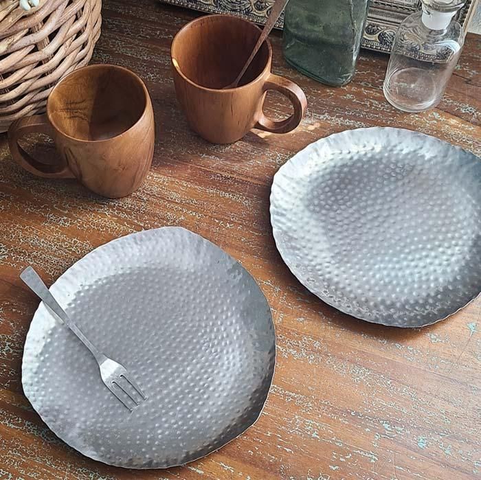 アンティーク 大皿　純銅　槌目つちめ　5客セット 鎚目模様の月満ち欠けセット | WATO