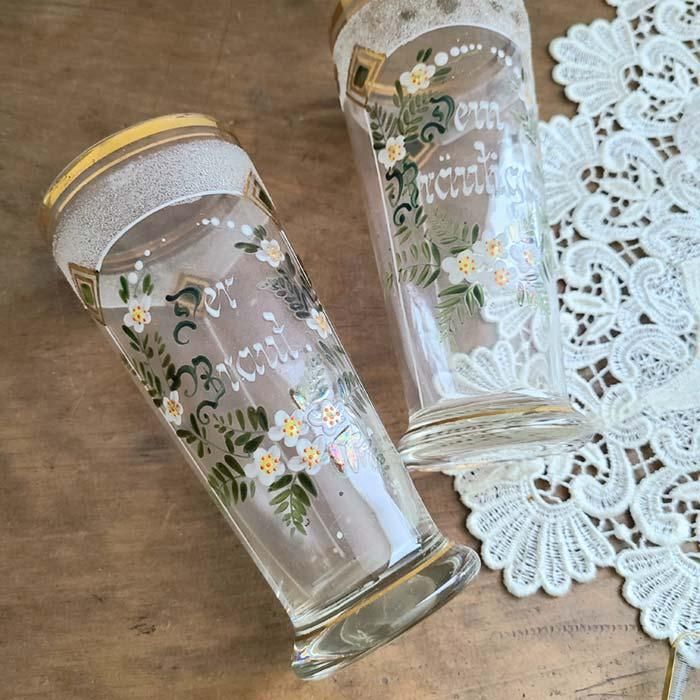 ドイツ蚤の市・古道具・ブロカント・花柄タンブラー・ガラス