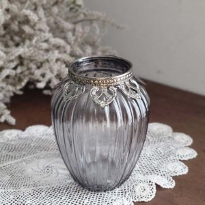 リムレース・クリアグレー・ガラスベース・花瓶