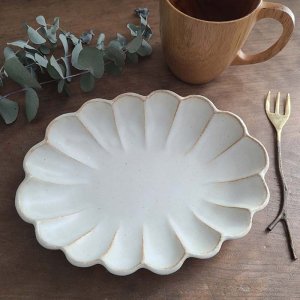 白い雲のお皿・ホワイトプレート・陶器・楕円形(M)