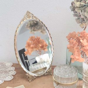 真鍮・ブラス・アンティーク調オーバルミラー・卓上鏡