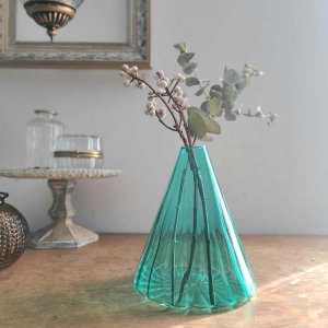 エメラルドガラス・フラワーベース・花瓶