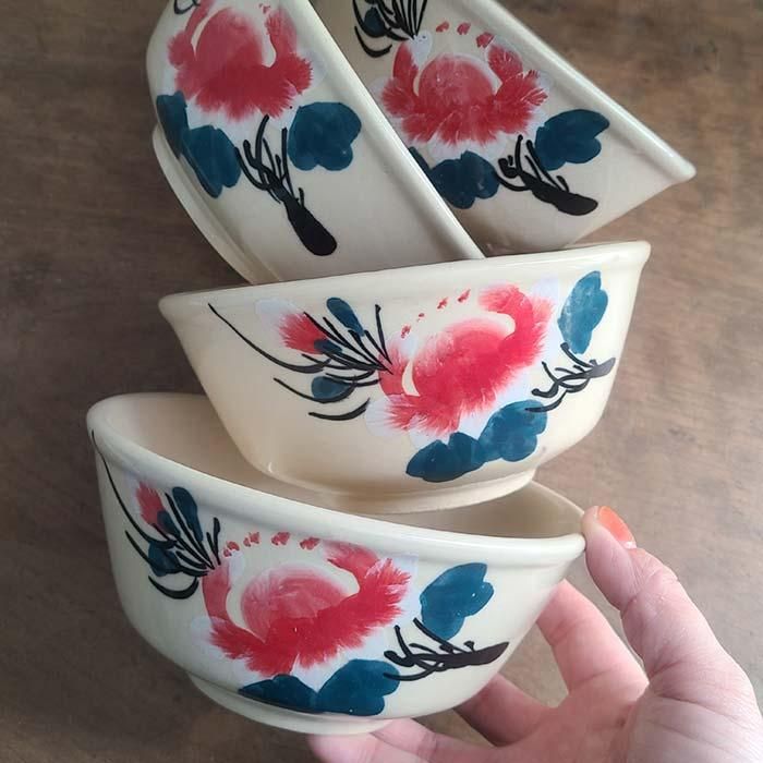 ベトナム・ソンベ焼・赤花・小どんぶり・大茶碗 | 旅するレトロ