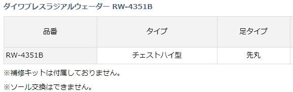 ダイワ ブレスラジアルウェーダー RW-4351B（先丸) ブラック S