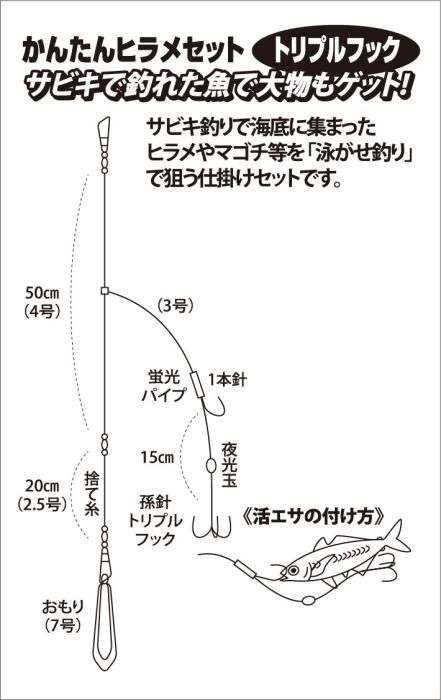 マルシン漁具 かんたんヒラメセット トリプルフック 8号 仕掛け Sale メール便可