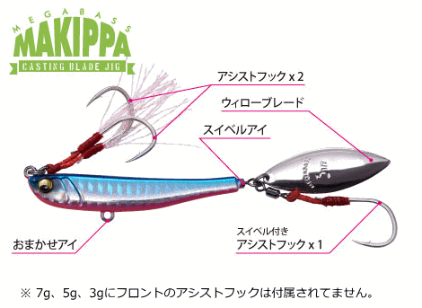 メガバス マキッパ 5g ブルピンゴールド メタルジグ ルアー メール便可 O01 本店特別価格