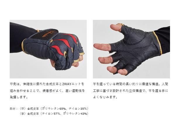 がまかつ エルゴグリップグローブ (5本切/ハーフショート) GM