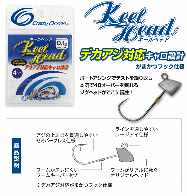 クレイジーオーシャン キールヘッド 0.1g/#4 / ジグヘッド