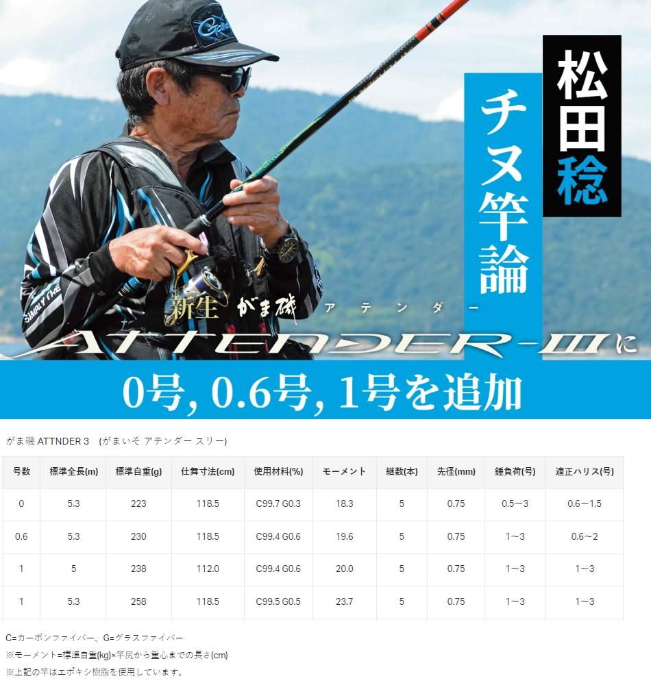 がまかつ がま磯 アテンダー3 1号 5.3m / 磯竿 【本店特別価格