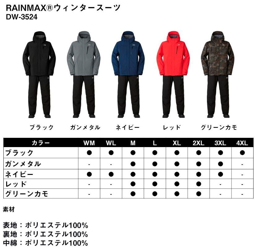ダイワ RAINMAX ウィンタースーツ DW-3524 ブラック Mサイズ