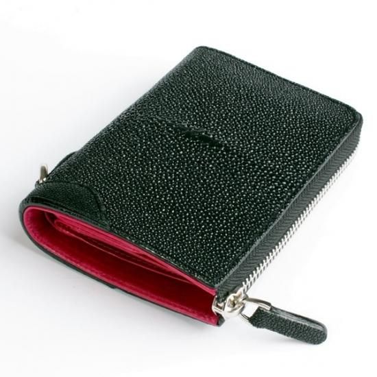 ファスナー財布・スティングレイハーフ/ブラックINSIDE PINK ファスナー財布・スティングレイハーフ/ブラックINSIDE PINK