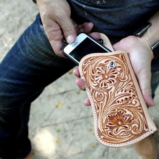 iPhoneX ケース カービングレザーナチュラル・ポーチiphone8/iphone7