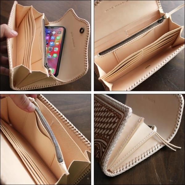 手彫り革財布　カービングロングウォレット 楽天市場】財布 長財布 ハンドメイドロングウォレット SKULL/スカル