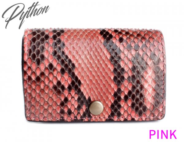 新品　三つ折り　蛇革パイソン　ピンク　Ｌ型小銭入れ付き折り財布