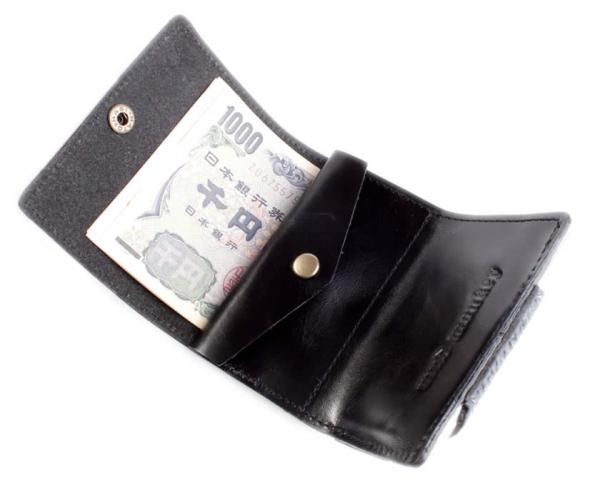 ブラックレザー コンパクト財布 THE LEATHER MINI COMPACT WALLET/ザ レザー ミニ コンパクト