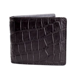 二つ折り財布 / クロコダイル財布 ブラック /イタリアンレザー ネイビー FUSION