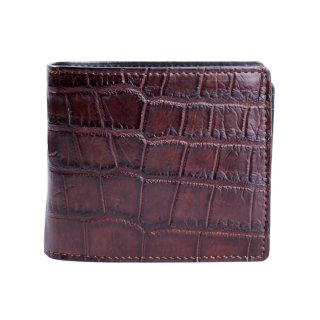 二つ折り財布 / クロコダイル財布 ブラウン /イタリアンレザー ブラック FUSION