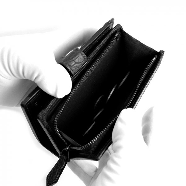 L字ファスナー二つ折りミドル財布 / クロコダイル財布 ブラウン/イタリアンレザー ブラック FUSION