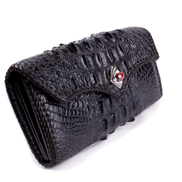 クロコダイル 長財布 背面ホーンバック・ブラック/コンチョRed クロコダイル 長財布 背面ホーンバック・ブラック/コンチョRed