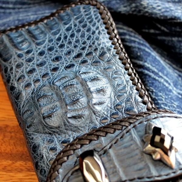 カイマンクラウン ワニ革 長財布 バイカーズウォレット/スター