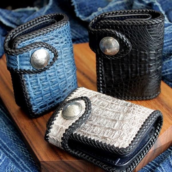 カイマン ワニ革 ショートウォレット 二つ折り財布/エリザベス