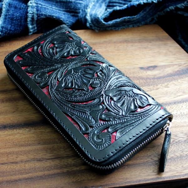 カービングウォレット 透かし彫り長財布 ラウンドファスナー カービングウォレット 透かし彫り長財布 ラウンドファスナー