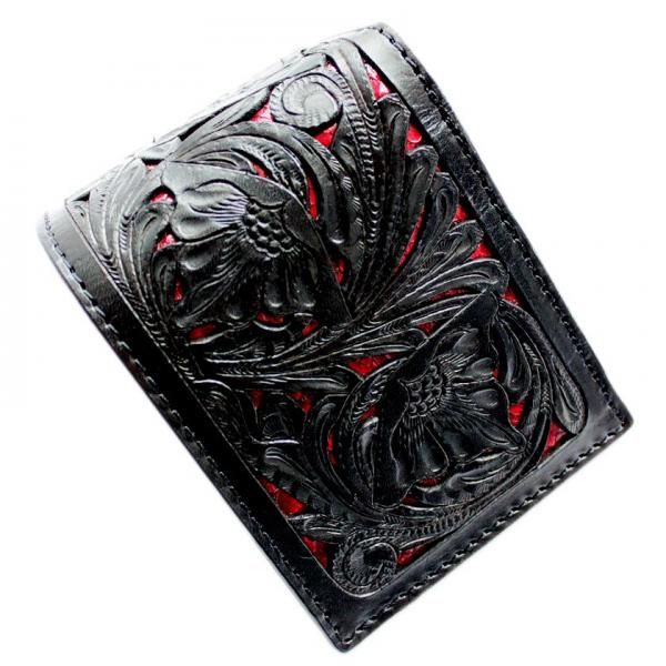 カービングショートウォレット/透かし彫り二つ折り財布/レッド カービングショートウォレット/透かし彫り二つ折り財布/レッド