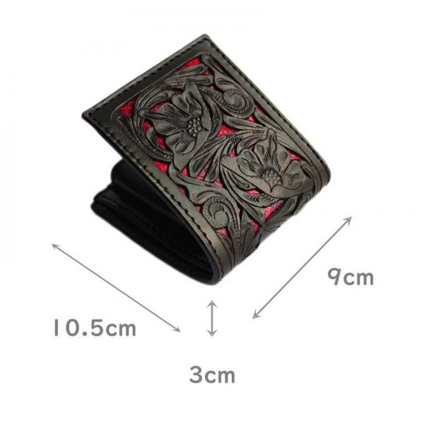 カービングショートウォレット/透かし彫り二つ折り財布/レッド カービングショートウォレット/透かし彫り二つ折り財布/レッド