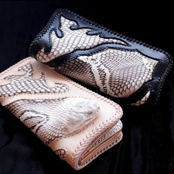 コブラ頭付き長財布/ファイヤートライバル/ブラック&ナチュラル/レース編み