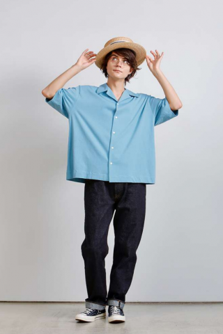 H.UNIT “Jersey stitch open collar short sleeves shirt”