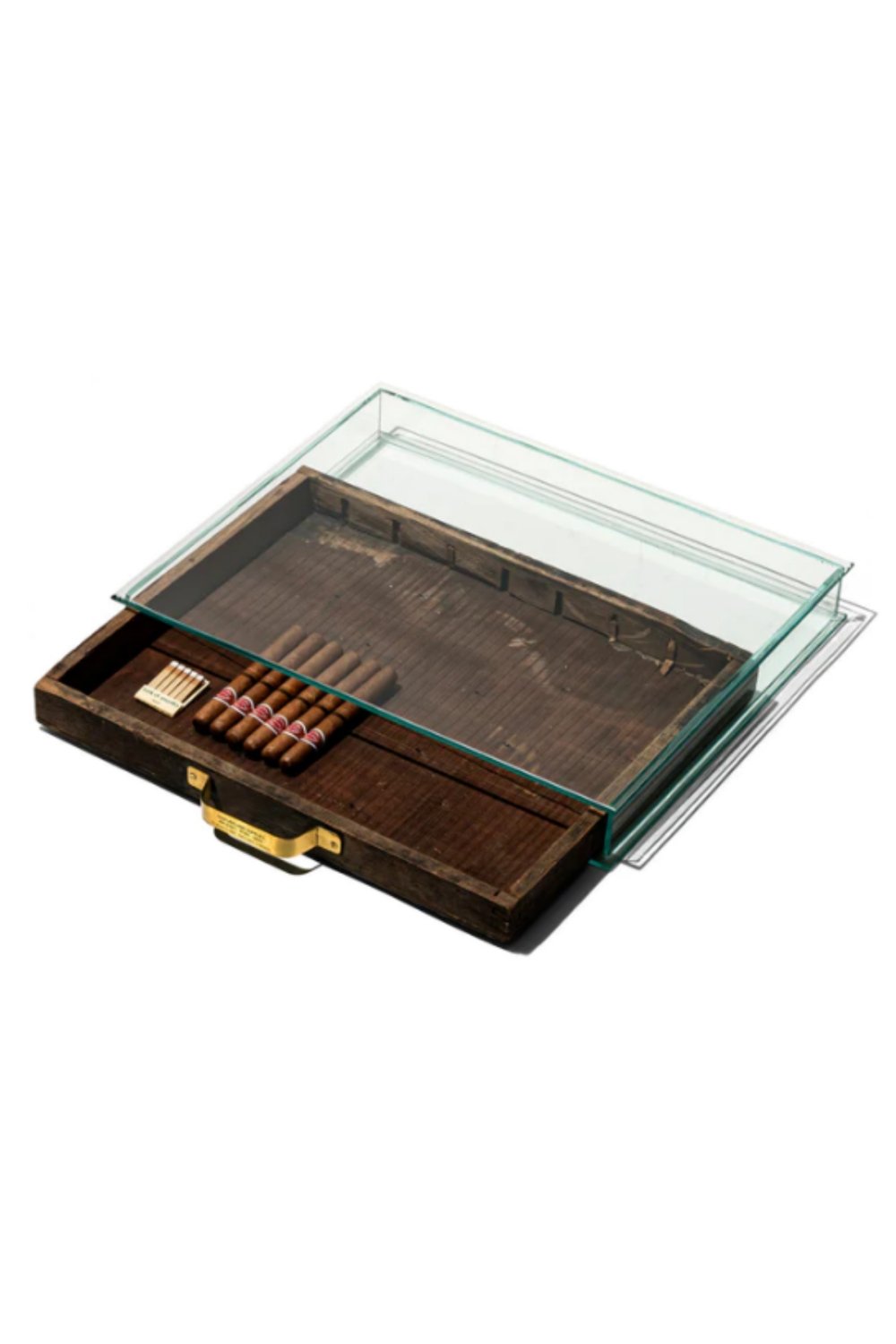 PUEBCO GLASS DISPLAY CASE WITH VINTAGE DRAWER